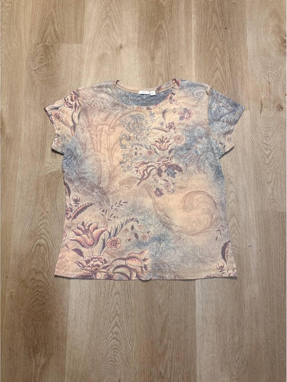 Apt.9 Y2K Pink and Blue Floral T-Shirt Size XL Top Rhinestones Fairy Grunge